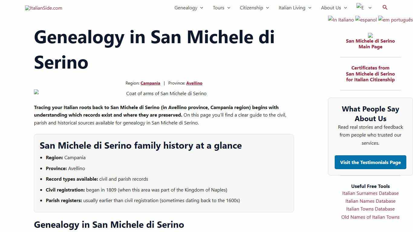 Genealogy in San Michele di Serino - ItalianSide.com