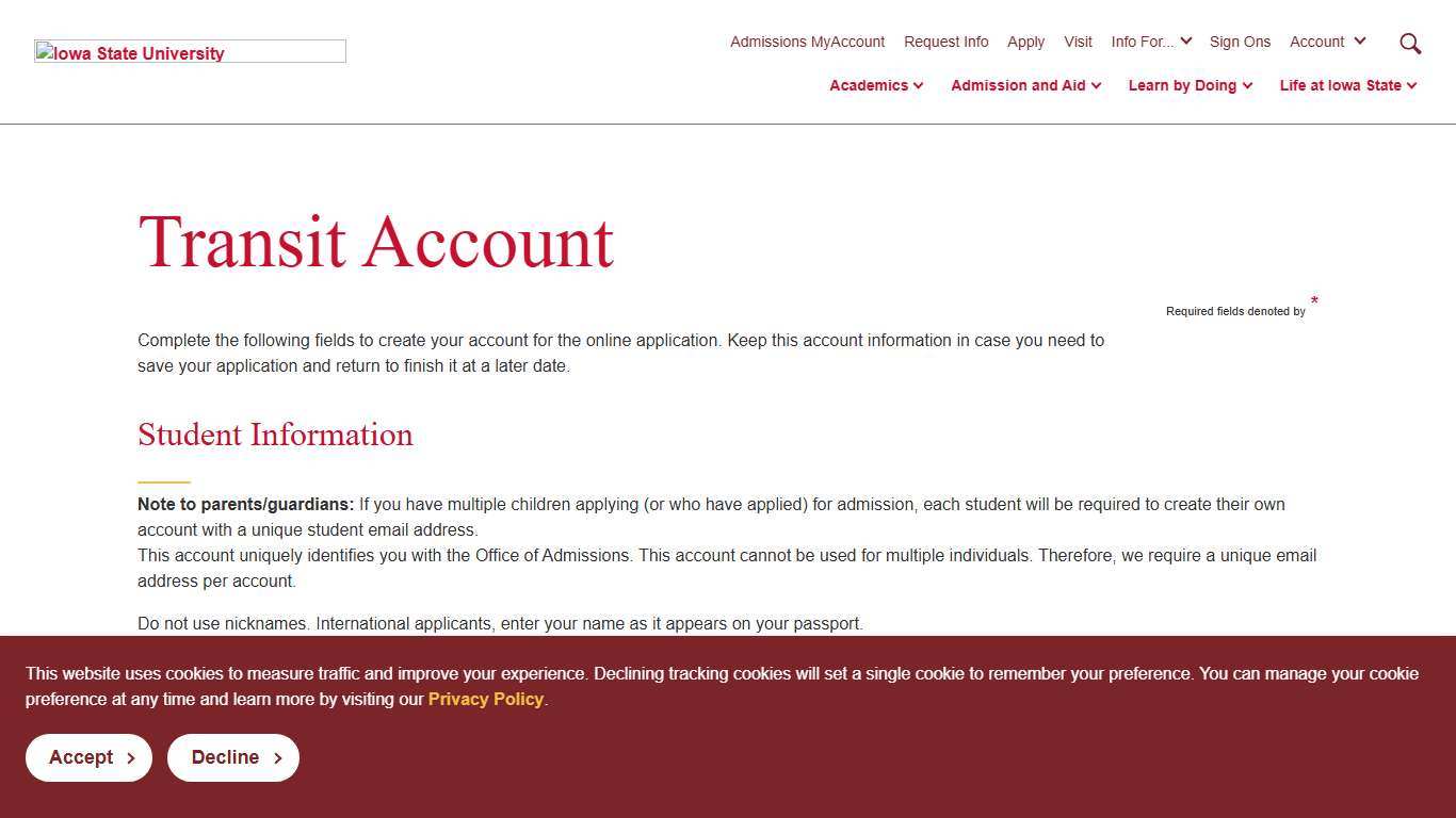 Create Account - Transit - Iowa State University