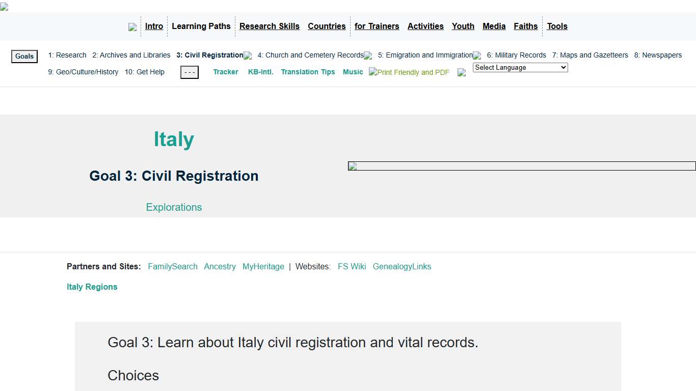 Civil Registration: Italy, Goal 3